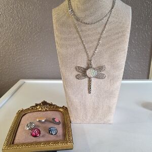 Vintage Silver Dragonfly Snap Pendant Necklace With 6 Snaps